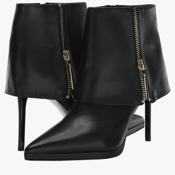 Steve Madden Renee black leather cuffed pointy toe stiletto Ankle Boots size 11 - Picture 1 of 8